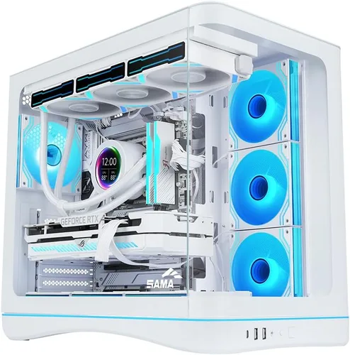 Vista 19 de SAMA V40 Mid Tower ATX Chasis – 6 × 120mm Ventiladores ARGB PWM Pre-Instalados, Paneles de Vidrio Templado Dual, Flujo de Aire Vertical, Diseño