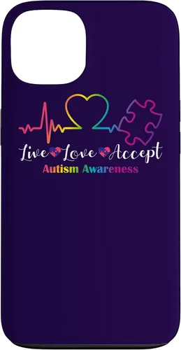 Vista 7 de Funda para iPhone 13 Pro Max Live Love Acept Autismo Concientización ECG Línea de Pulso Autismo Mamá