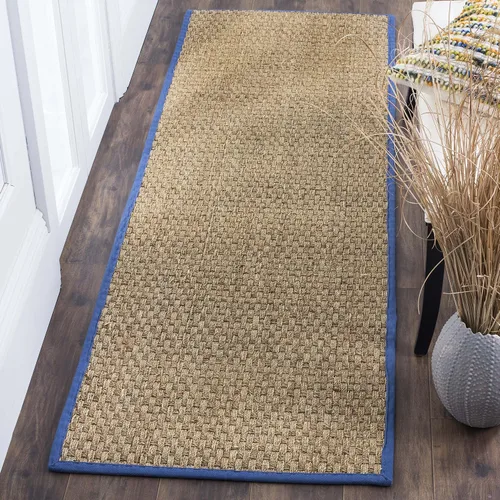 Vista 121 de SAFAVIEH Natural Fiber Collection NF114A - Alfombra de pasillo de hierba marina con patrón de tejido de cesta y borde, de 2 pies 6 pulgadas x 16