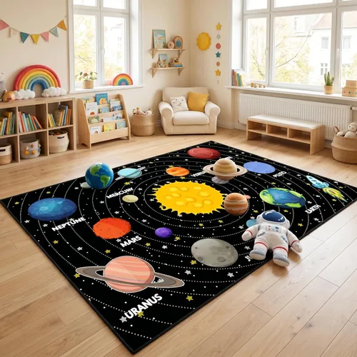 Vista 8 de Alfombras espaciales para dormitorio, alfombra Galaxy para habitación de niños, alfombras para sala de juegos, alfombra del sistema solar, 2 x 3 pies