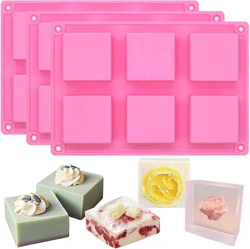 Vista 8 de Funshowcase Molde de silicona cuadrado de 6 cavidades para tartas, teacake, chocolate, postres, pastel de queso, pan de maíz, brownie, blanco