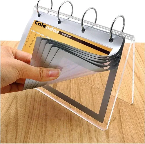 Vista 4 de Organizador de calendario acrílico, soporte de menú para fotos, escritorio de mesa, álbum abatible con pantalla de bolsillo de PVC, fotos