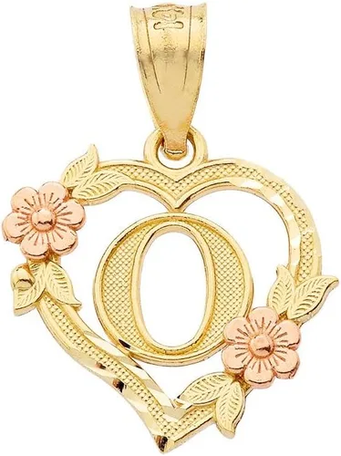 Vista 8 de Colgante de corazón con inicial de dos tonos de 10k para mujer en oro amarillo y rosa