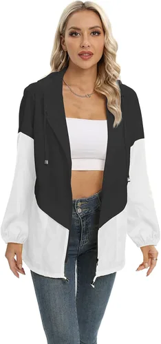 Vista 8 de Chaqueta casual para mujer, impermeable, ligera, con capucha, rompevientos, con bolsillos