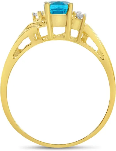 Vista 5 de Anillo de oro amarillo de 14 quilates con topacio azul ovalado y diamantes