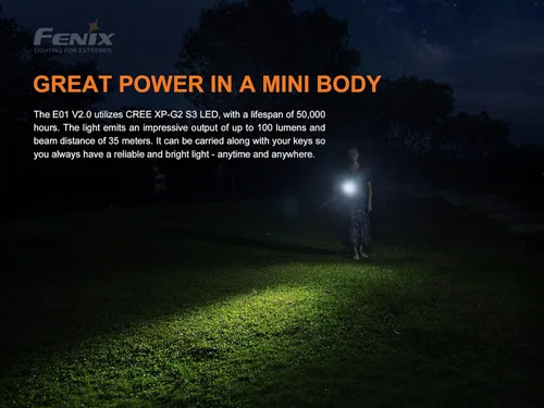Vista 3 de Fenix Linterna LED E01 V2 de 100 lúmenes con batería alcalina AAA EdisonBright (azul)