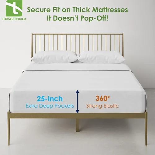 Vista 4 de Juego de sábanas tamaño Queen de 25 pulgadas con bolsillos extra profundos para cama ajustable, 1000 hilos, 100% algodón egipcio, tejido satinado
