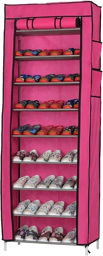 Vista 9 de Zapatero de 10 niveles, organizador de almacenamiento de zapatos, torre con cubierta a prueba de polvo, armario de zapatos, torre (gris)