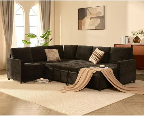 Vista 8 de Sofá cama modular de 107 pulgadas, juego de piezas modulares con cama extraíble, sofá modular en forma de U con almacenamiento, sofás de asiento