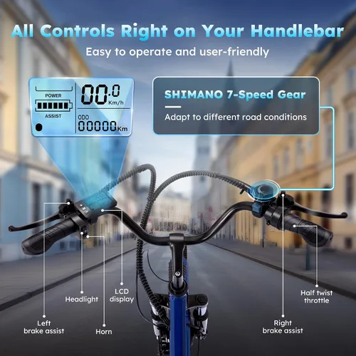 Vista 9 de Triciclo eléctrico para adultos, triciclo eléctrico de 7 velocidades con batería extraíble de 48V 624WH, autonomía de 70 millas en PAS 1, velocidad