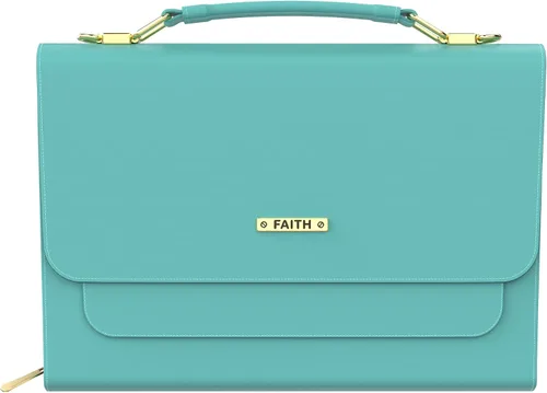 Vista 15 de DEHITE Funda para la Biblia para mujer, bolsa de transporte para la Biblia, ranuras para bolígrafos, bolsillo con cremallera, correa para el hombro
