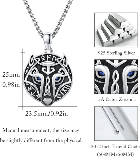 Vista 3 de Adnix Viking Necklace for Men 925 Sterling Silver Celtic Necklace Viking Pendant Nordic Amulet Necklace Viking Runes Necklace Jewelry Gifts for Men
