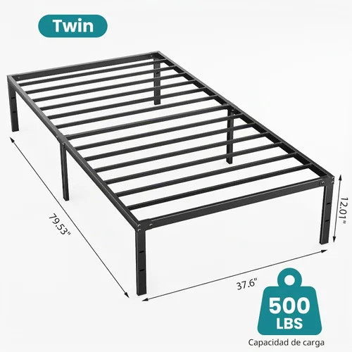 Vista 3 de Sweetcrispy - Marco de cama individual, plataforma de 12 pulgadas Easy Assembly, Twin Size 12 Inch Platform Bed Frame, Heavy Duty Metal Foundation