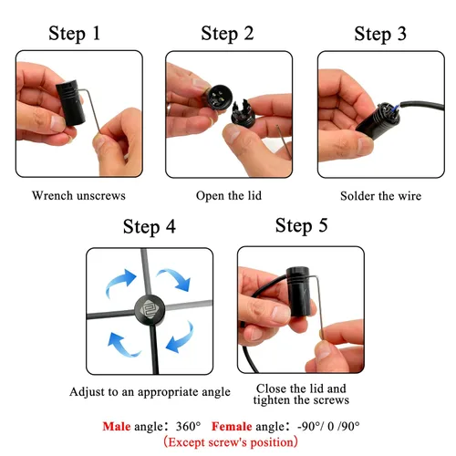 Vista 3 de MKFAUDIO - Conectores XLR de perfil bajo poco profundo para bricolaje, 3 pines, 90 grados, L, ángulo recto, ajustable, XLR hembra con llave