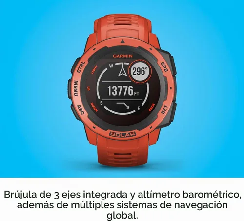 Vista 6 de Garmin Instinct Solar, reloj inteligente resistente para exteriores alimentado por energía solar, aplicaciones deportivas integradas y monitoreo