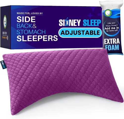 Vista 23 de Sidney Sleep Almohadas curvas ajustables para soporte de cuello y hombros con relleno extra triturado, almohada de contorno cervical para personas