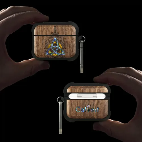 Vista 18 de Carveit Funda de madera para AirPods Pro de 2ª/1ª generación, grabado artístico de madera e incrustación hecha a mano, cubierta de TPU a prueba