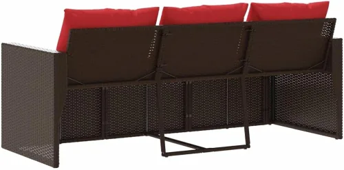Vista 7 de Patio Sofa 3-Seater Brown Poly Rattan with Cushions Brown and Red