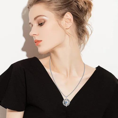 Vista 7 de Collar de brújula para mujer de plata de ley 925 con dije de medallón de brújula con cristalpiedra lunar
