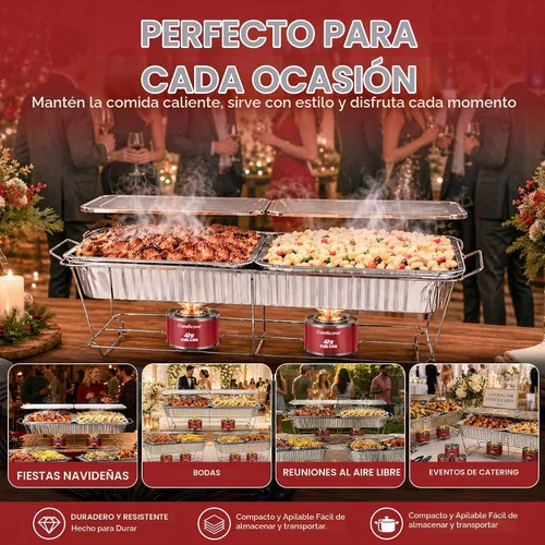 Vista 7 de Juego de platos desechables para bufé, 33 piezas de servidores de roce con calentadores de alimentos, cubiertas, sartenes de comida