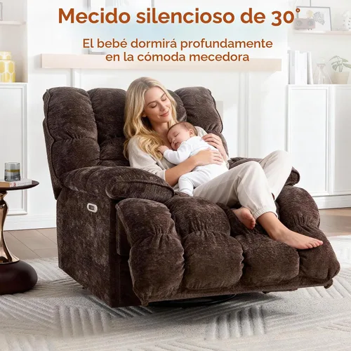 Vista 6 de Sillón reclinable giratorio de gran tamaño para grandes y altos Marrón