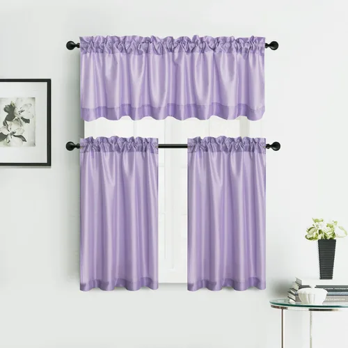Vista 12 de Juego de cenefa de cocina de seda sintética, cortinas de 36 pulgadas con bolsillo para barra para sala de estar, dormitorio y baño, estilo rústico