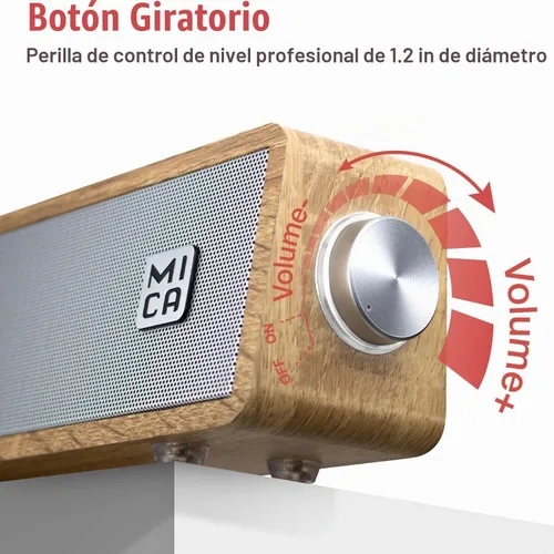 Vista 4 de MICA - Altavoces para computadora, barra de sonido vintage con cable, mini barra de sonido de madera retro, altavoces de PC alimentados por USB