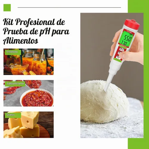 Vista 2 de Medidor de pH digital para alimentos YINMIK Medidor de pH para fermentación de alimentos con kit de solución de calibración Tiras de prueba de pH