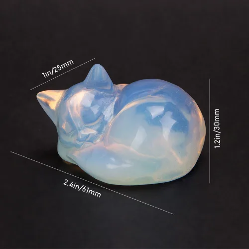 Vista 4 de ZORZA 1 estatua de gato de ópalo tallada a mano de 2 pulgadas para curación, estatua natural de gato dormido de opalita para colección y decoración