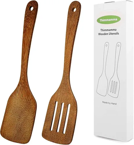 Vista 9 de Paquete de 4 espátulas de madera para cocinar, espátulas antiadherentes de madera de acacia para uso en cocina, juego de espátulas de cocina