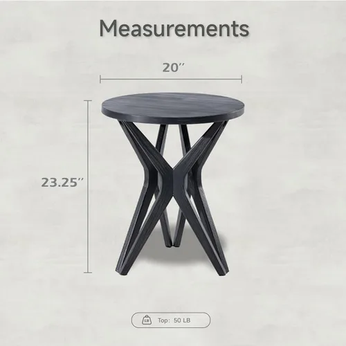 Vista 2 de Mesa auxiliar estilo rústico con pedestal, superficie envejecida con base de trípode, mesita de noche para sala de estar, moderna, decoración boho