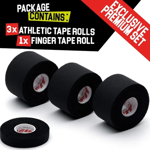 Vista 5 de Cinta atlética negra extremadamente resistente: 3 rollos + 1 rollo de dedo. Fácil de aplicar y sin residuos. Cinta deportiva atlética para boxeo