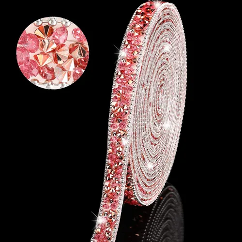Vista 19 de Hicarer 3 yardas de cintas de diamantes de imitación de resina para boda, cinta autoadhesiva de diamantes de cristal, rollo de cinta de resina