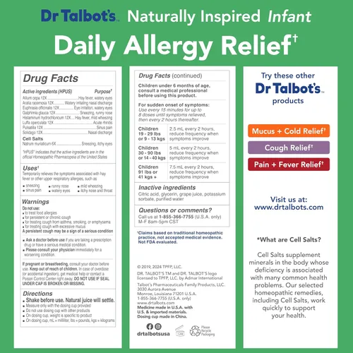 Vista 7 de Dr. Talbot's Medicina de alivio de alergias para niños, 4 onzas, incluye taza de dosificación, para 2 a 12 años, sabor natural a uva