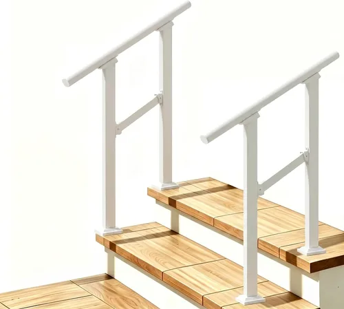 Vista 16 de Metty - Barandillas metálicas de 3 escalones para escalones al aire libre Blanco