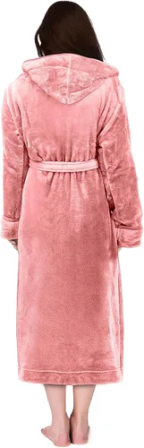 Vista 2 de NY Threads - Bata de baño de vellón con capucha para mujer, larga y afelpada