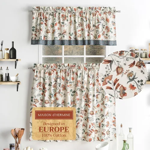 Vista 69 de Maison d' Hermine Juego de cortinas de cocina para ventanas, juego de cortinas de cocina 100% algodón, cenefas para el hogar [2 niveles