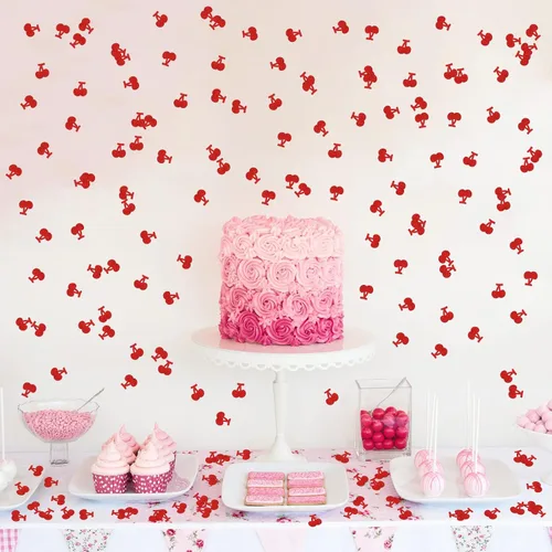 Vista 4 de Decoración de mesa de baby shower, compromiso, papel de boda, decoración de mesa de cereza dulce con temática de frutas, 120 piezas