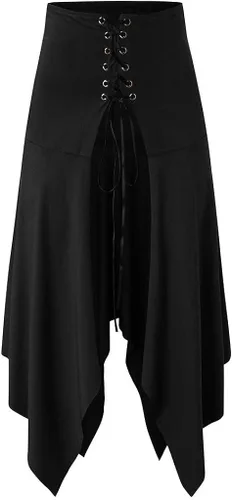 Vista 9 de SHOPESSA Disfraz de Halloween para mujer, pirata, gótico, punk, falda sexy, falda renacentista, corsé medieval, vestido corto
