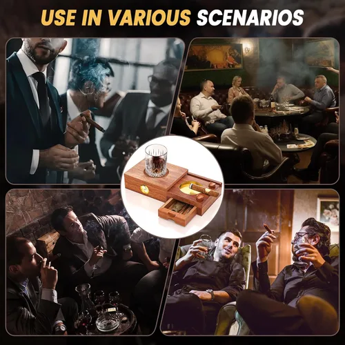 Vista 7 de Juego de humidor y cenicero con forro de madera de cedro, con cortador de puros, higrómetro, humidificador, potenciador de dibujo, bandeja de whisky