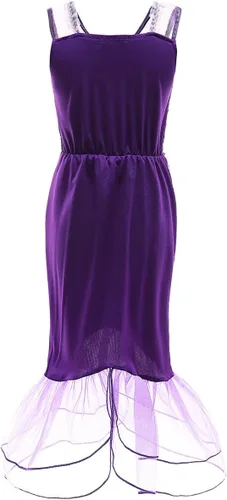 Vista 3 de Cutescan Disfraz de sirena para niñas, vestido de princesa, fiesta de cosplay con accesorios