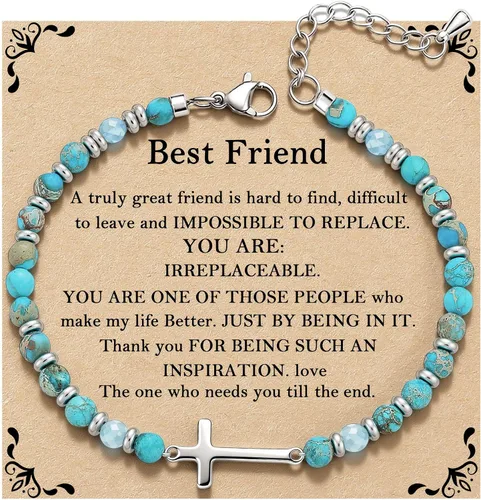 Vista 8 de Pulsera de onda/lazo/cruz para mujer, coloridas pulseras de cuentas de piedra natural, regalo único de amistad para mejor amiga, hermana, mejor