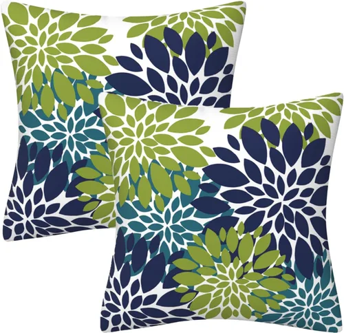 Vista 24 de Juego de 2 fundas de almohada decorativas de dalia azul marino, rojo, gris, dalia floral, para interiores y exteriores, funda de almohada de Floral 1