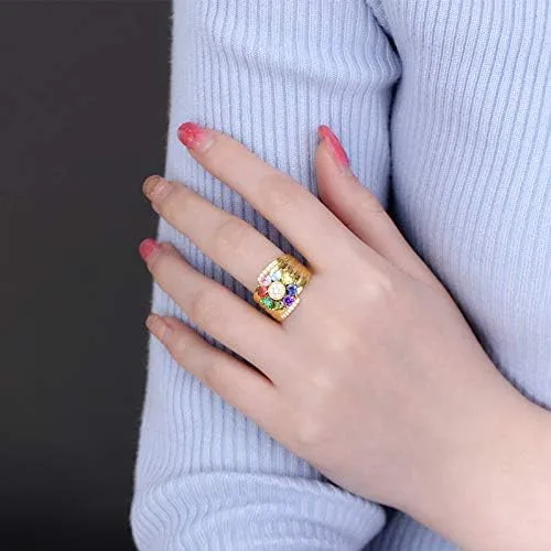 Vista 5 de AILIN Anillos personalizados con piedra natal para mujer, plata de ley 925, anillo personalizado con nombre, abuela, día de la madre, regalo