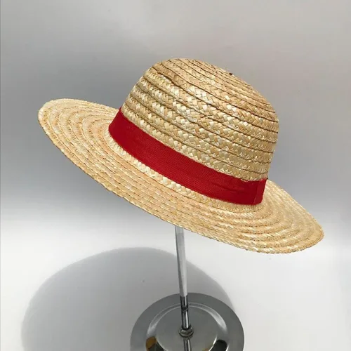 Vista 2 de Ruffy Sombrero de paja Verano Playa Sombrero de sol One P. Collar PU Pulsera 3 piezas