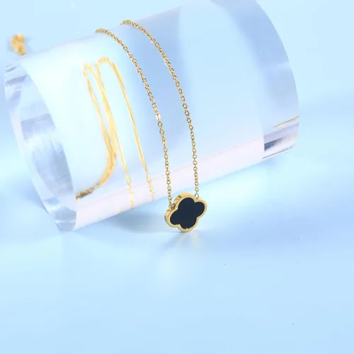 Vista 3 de Collar único de trébol de cuatro hojas para mujeres y niñas, colgante de trébol de la suerte blanco, negro, azul, rojo, chapado en oro de 18