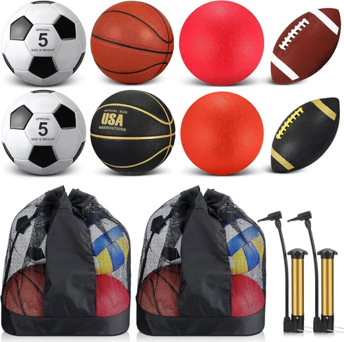 Vista 7 de Deekin Juego de 8 pelotas deportivas de tamaño oficial, incluye baloncesto, fútbol, fútbol, pelota de juegos con bolsas de equipo, bombas