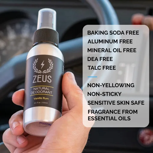 Vista 5 de ZEUS Desodorante corporal natural en aerosol para hombres, sin aluminio, apto para veganos, nutritivo para la piel con aceite de cártamo, suave
