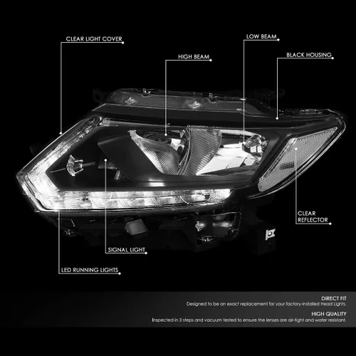 Vista 2 de Auto Dynasty - Conjunto de faros delanteros LED DRL compatibles con Nissan Rogue 2014 2015 2016, par de lámparas halógenas de repuesto con barra