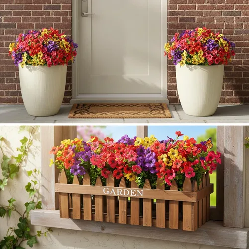 Vista 6 de CEWOR - 12 paquetes de flores artificiales para interior y exterior, margarita de seda falsa con hojas de eucalipto, flor artificial para maceta